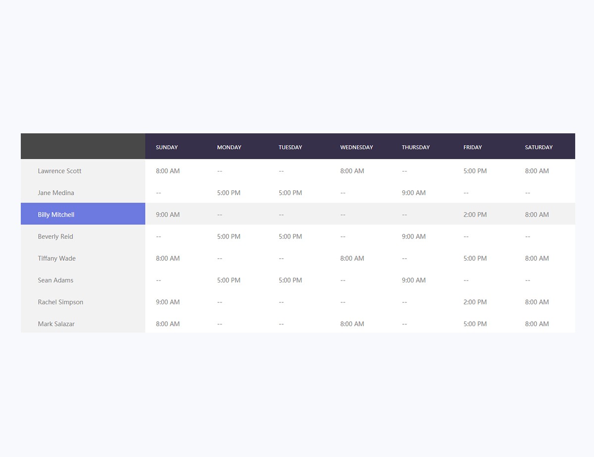 jQuery实现简单的时间表格效果Table V03