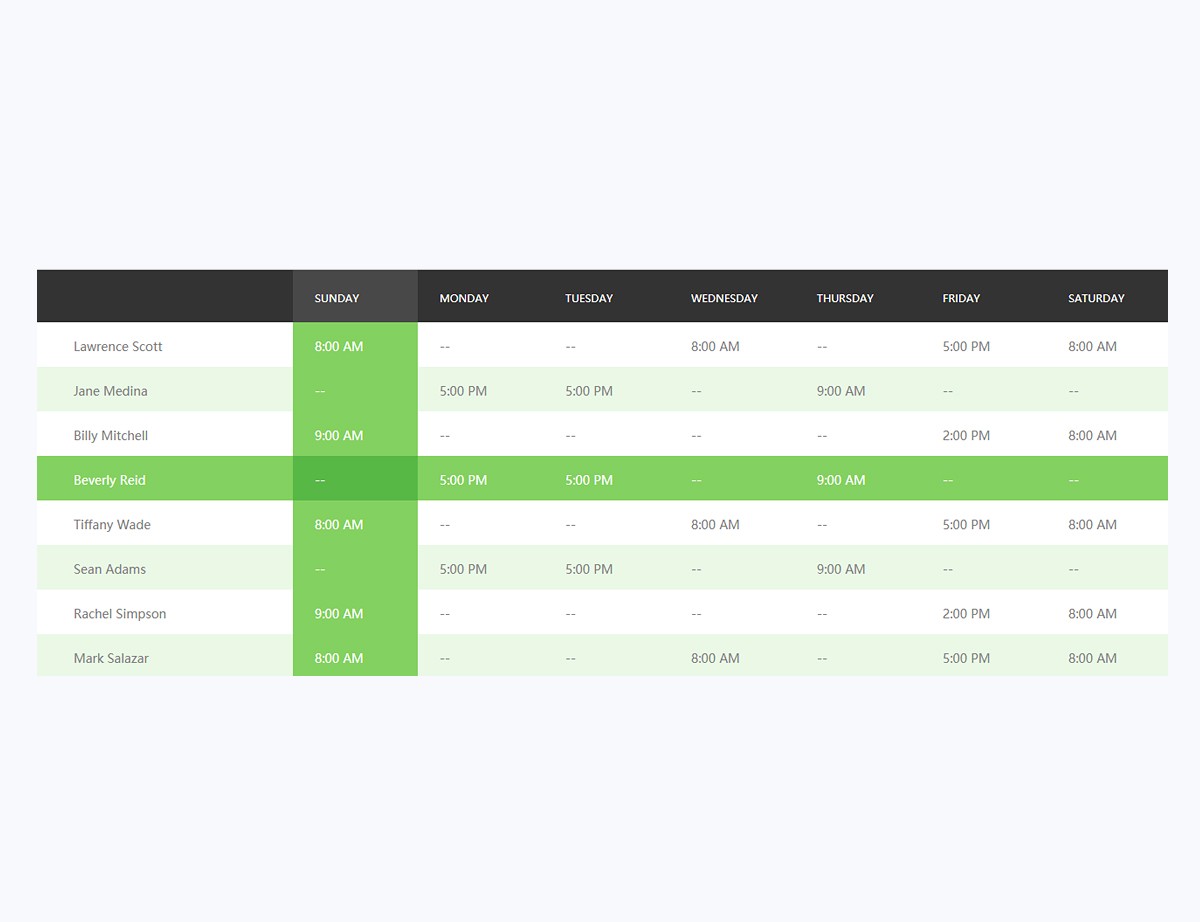 jQuery实现时间表格效果Table V04