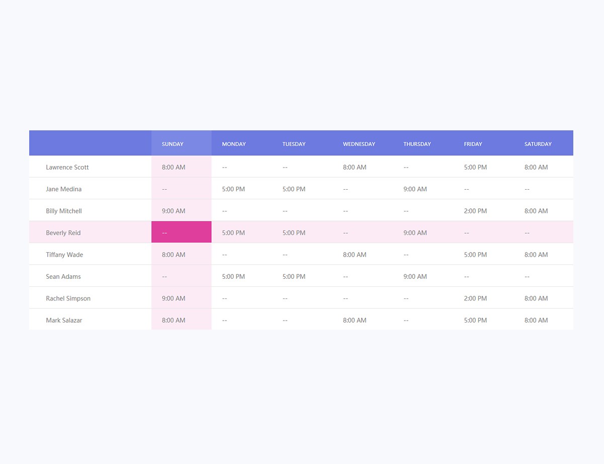 jQuery实现时间表格效果Table V05