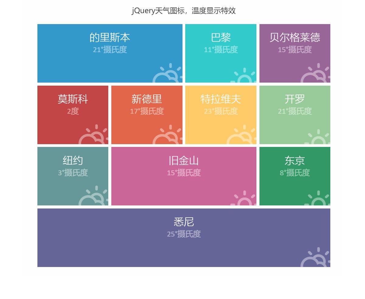 jQuery天气图标、温度显示特效