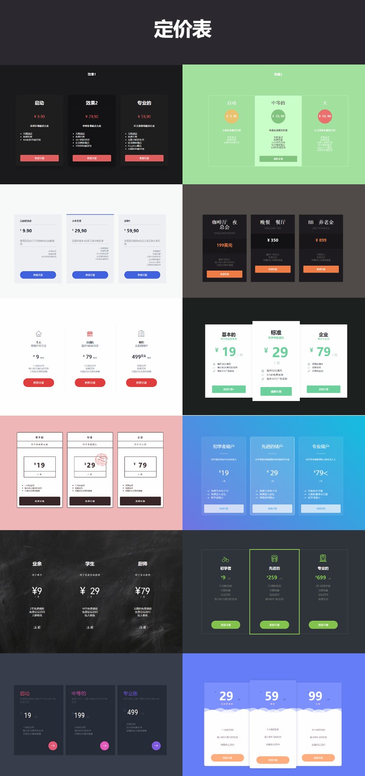 css实现网站定价表
