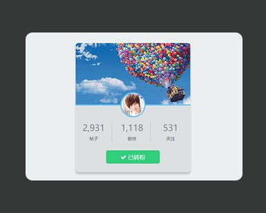 jquery css3关注加粉个人卡片代码